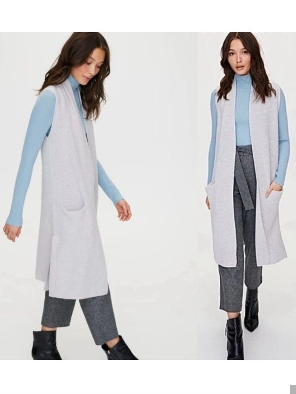 Wilfred Sleeveless Long Cardigan Long Vest Light Heather Grey S - Picture 14 of 14